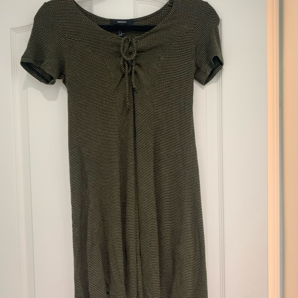 Forever 21 Green and Black Striped Lace Up Mini Dress